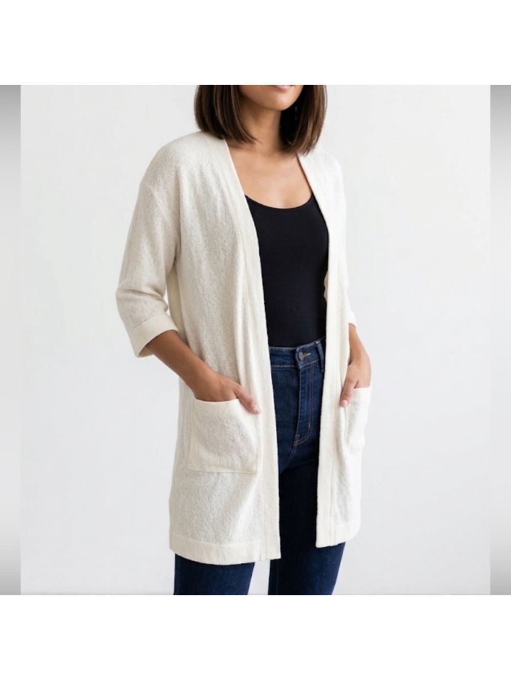 Kit & Ace Merino Wool Long Open Cardigan Size Medium/ Large Cream Wool
